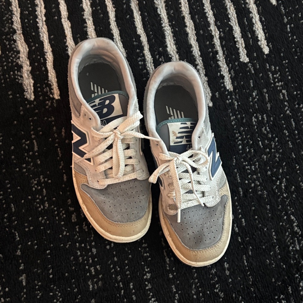 New Balance Kids Gray and Navy Suede Mesh Sneakers